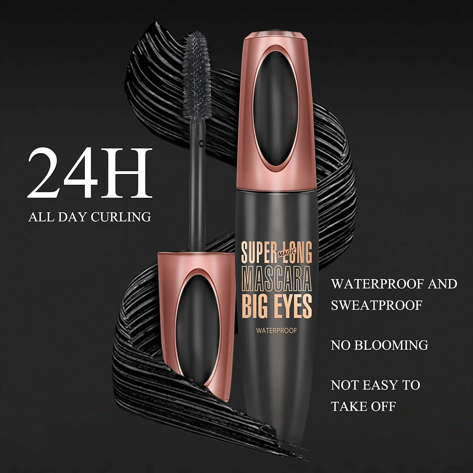 4D Silk Fiber Eyelash Mascara, Extra Long Thick & Voluminous Lash Mascara, Black Long-Lasting Waterproof 4D Mascara for Makeup 1 Count (Pack of 1)
