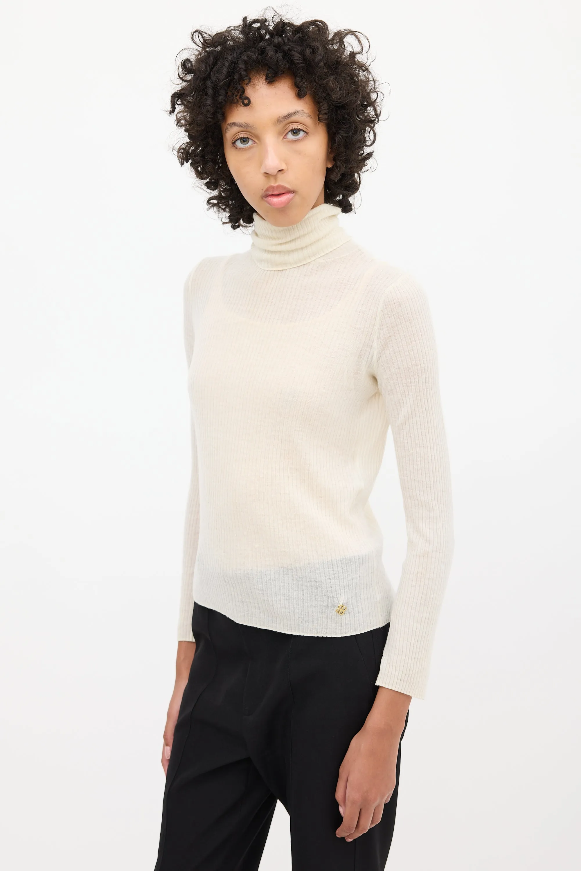 Cream Cashmere Ribbed Knit Top