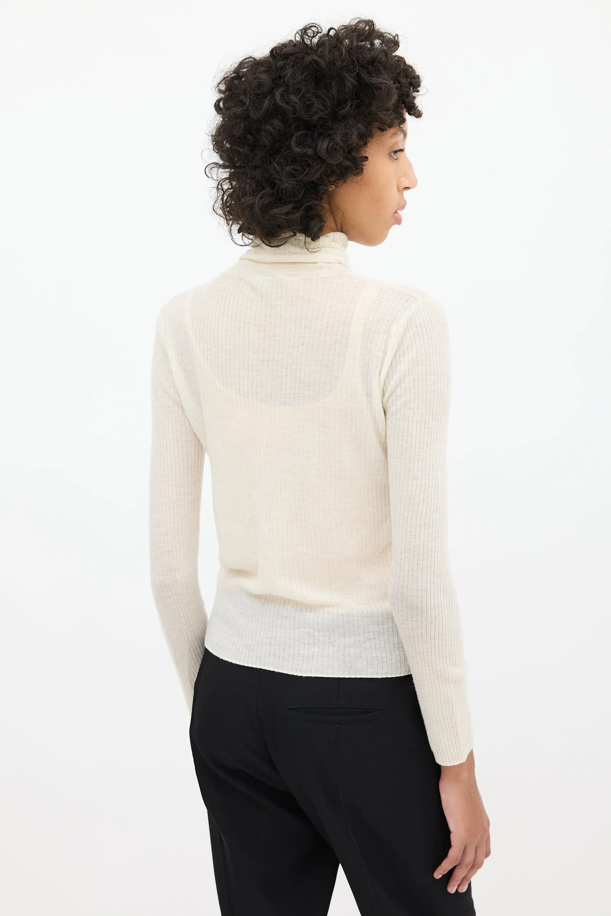 Cream Cashmere Ribbed Knit Top