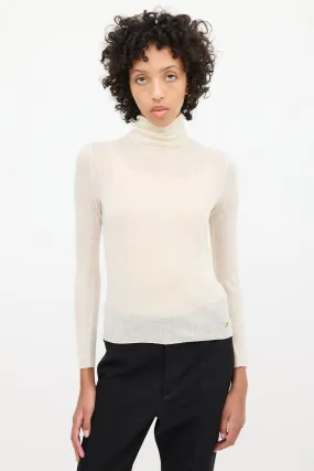 Cream Cashmere Ribbed Knit Top