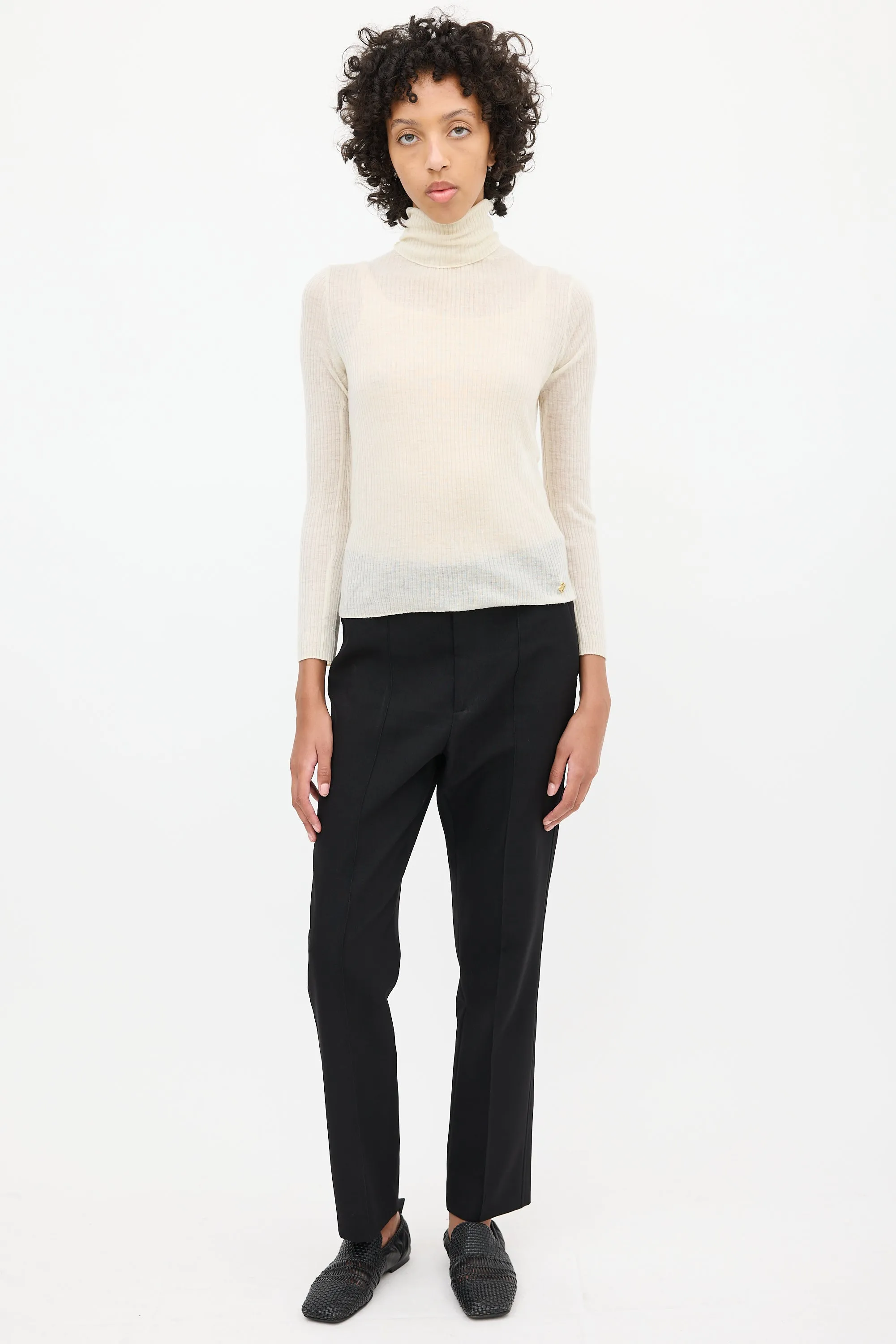Cream Cashmere Ribbed Knit Top
