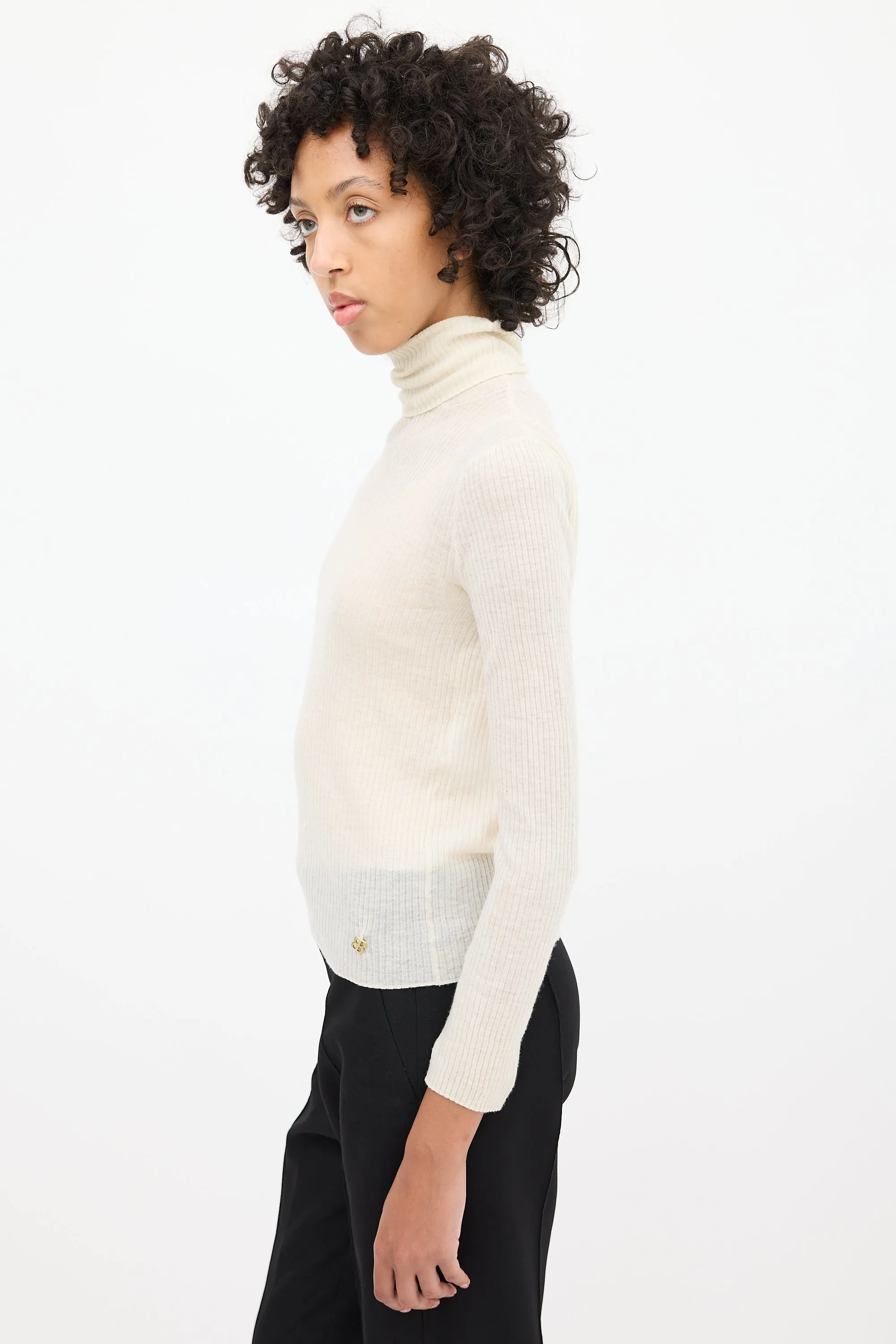 Cream Cashmere Ribbed Knit Top