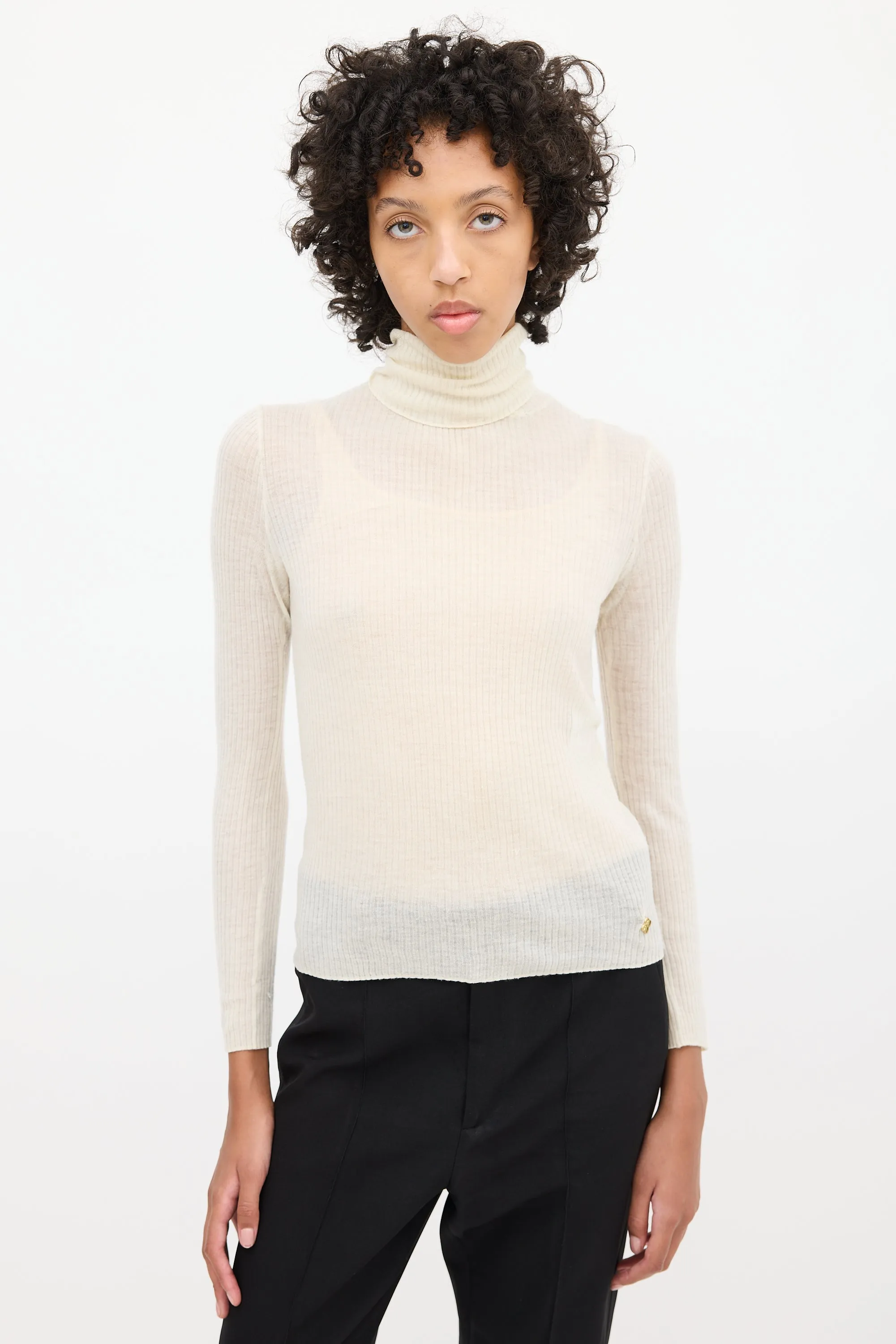 Cream Cashmere Ribbed Knit Top
