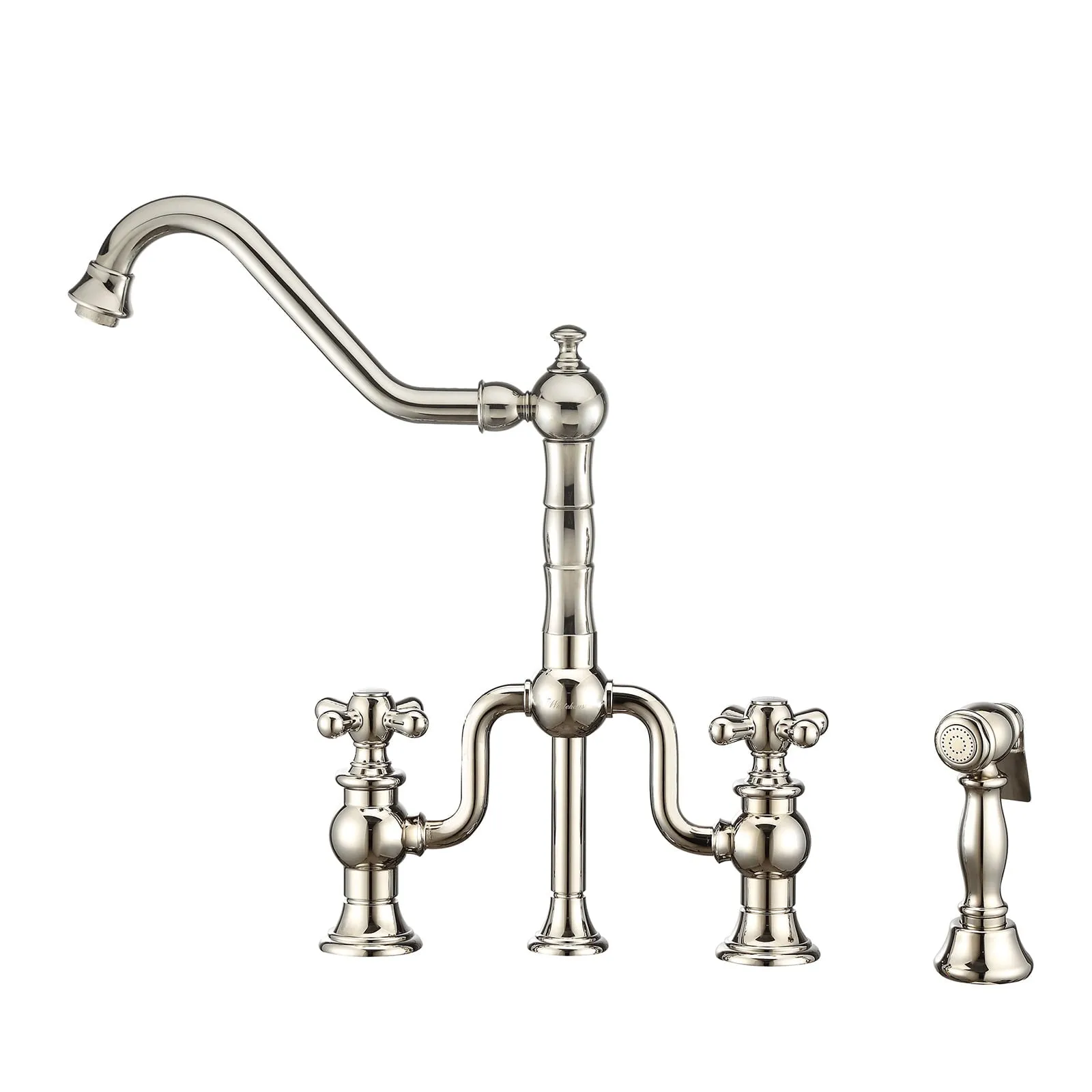 Whitehaus WHTTSCR3-9771-NT-PN Twisthaus Plus Bridge Faucet with Swivel Spout and Side Spray